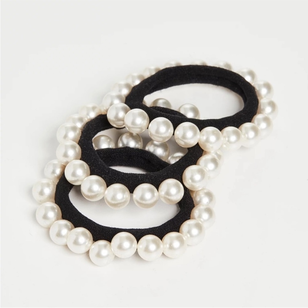 White Pearl Embellished Black Hair Tie Hair Band Pony Tail Holder Bracelet